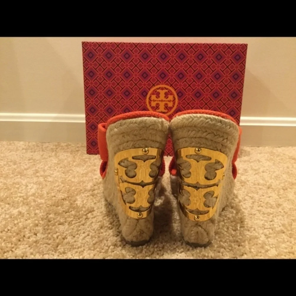 TORY BURCH Orange Espadrille Size 7.5 Wedges
